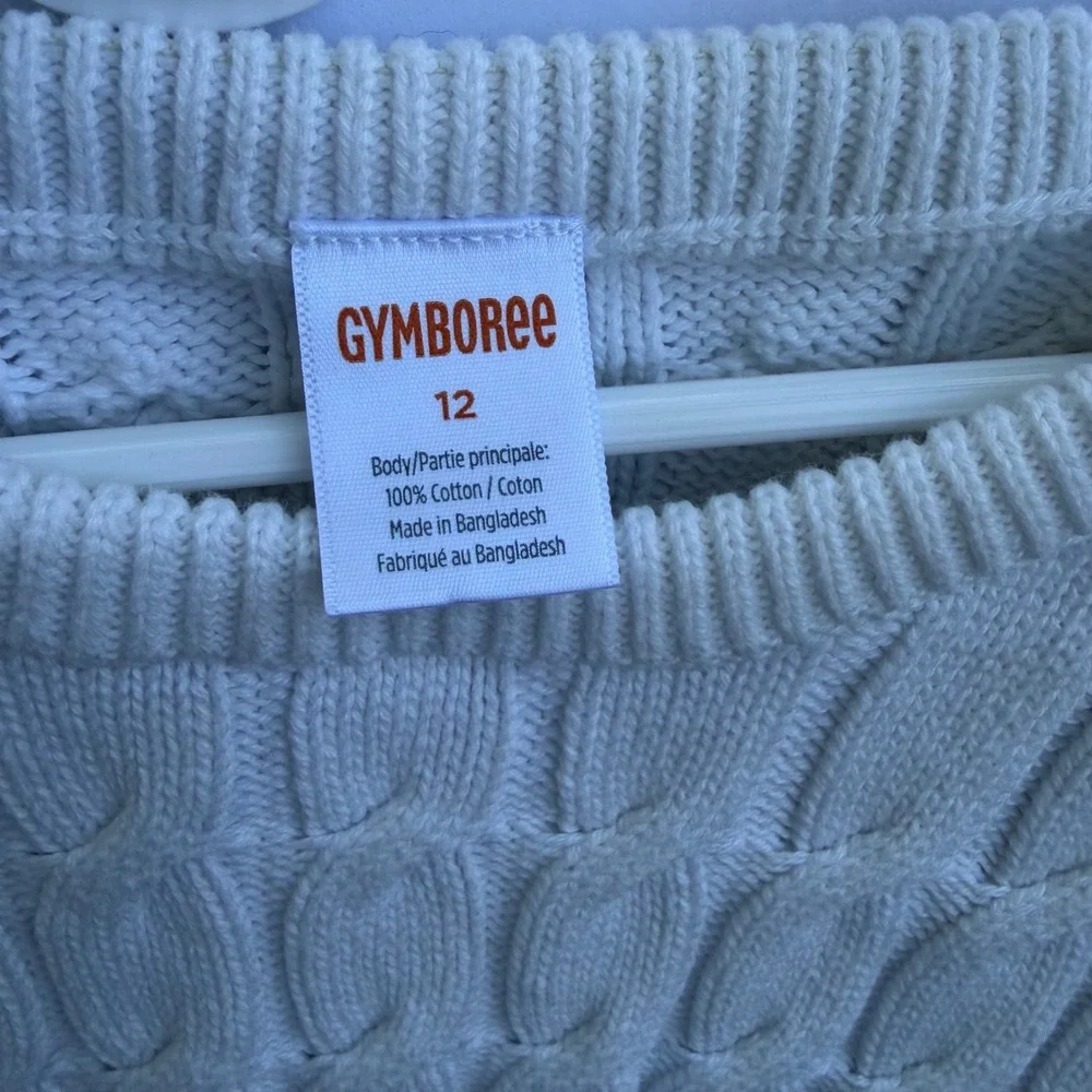 Gymboree Girls White Cable Knit Cotton Sweater‎ Shoulder Buttons Size 12